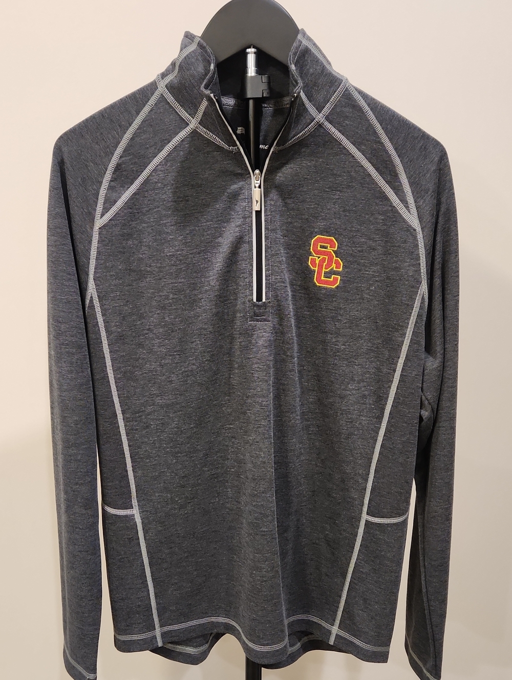 Tommy Bahama Charcoal Quarter Zip with USC Trojans SC Logo